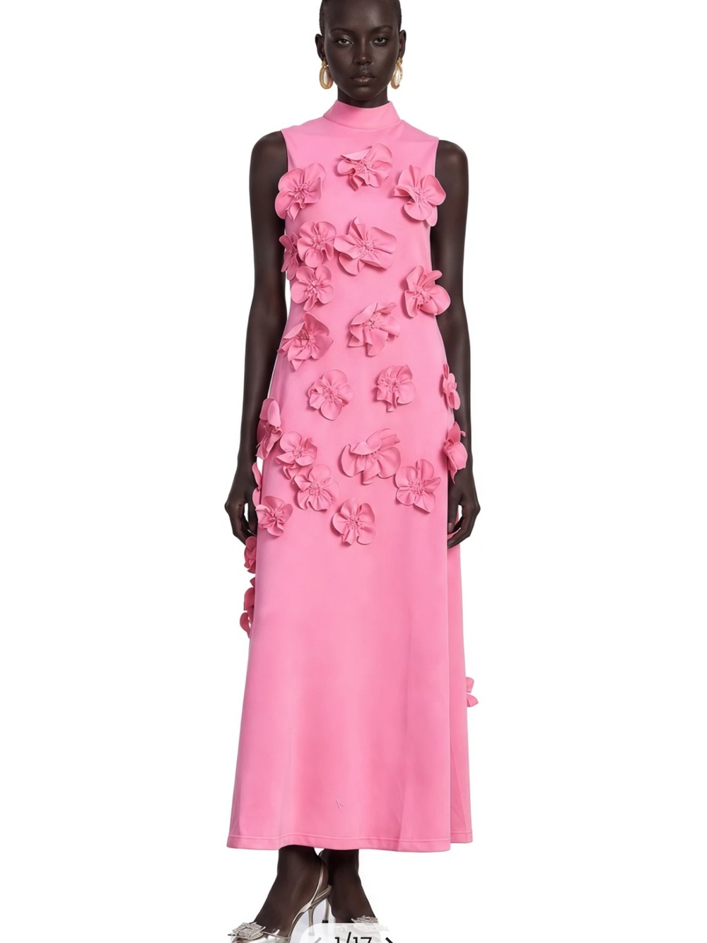 Miss Rosier Magali Sleeveless Pink Floral Appliqué Maxi Dress Size Medium NWT